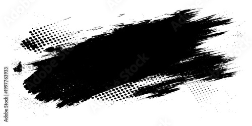 Vintage black ink splat illustration featuring a grunge brush stroke texture and splattered paint element on a dirty vector frame border design