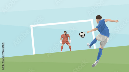 Minimalist polygon football players playing on the field horizontal template