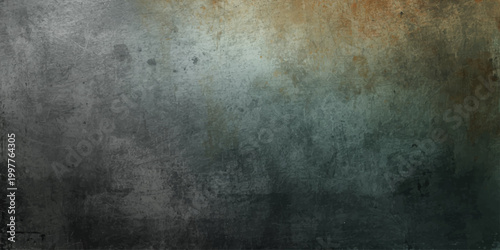 A dark and aged grunge metal texture background features a rough, vintage gray surface with a dirty, textured pattern for an old industrial design backdrop