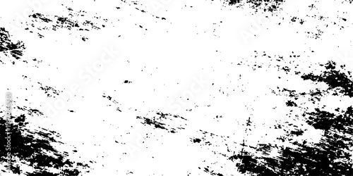 Abstract black ink splat design featuring a dirty grunge texture and liquid paint splatter on a decorative paper background illustration