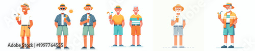 vector of a grandfather standing in summer clothes holding a drink