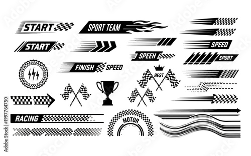 Angled checkered patterns on racing cars and their stripes,