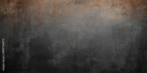 An aged grunge metal texture with a rusty surface and dark vintage pattern creates a rough dirty backdrop for an old weathered wall design