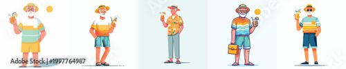 vector of a grandfather standing in summer clothes holding a drink