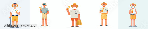 vector of a grandfather standing in summer clothes holding a drink