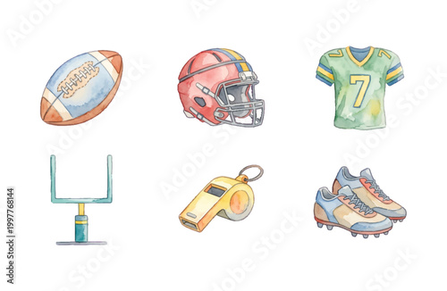 Watercolor American Football Sports Icon Set,
