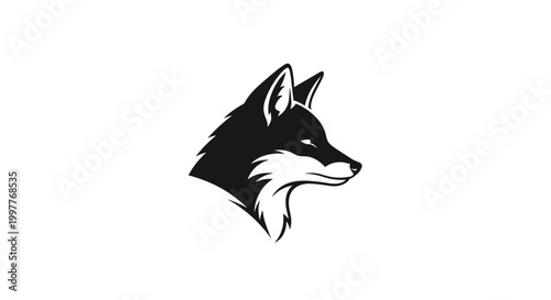 Black and white wolf head profile 2.