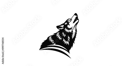 Black and white wolf head howling.