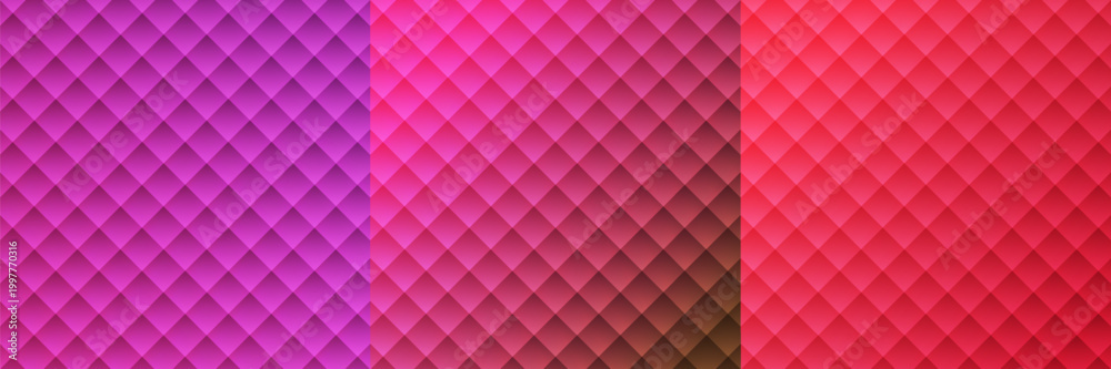 Fototapeta premium Elegant Pink and Purple Geometric Diamond Pattern Set. Luxury Quilted Texture Background in Rose, Red, and Violet