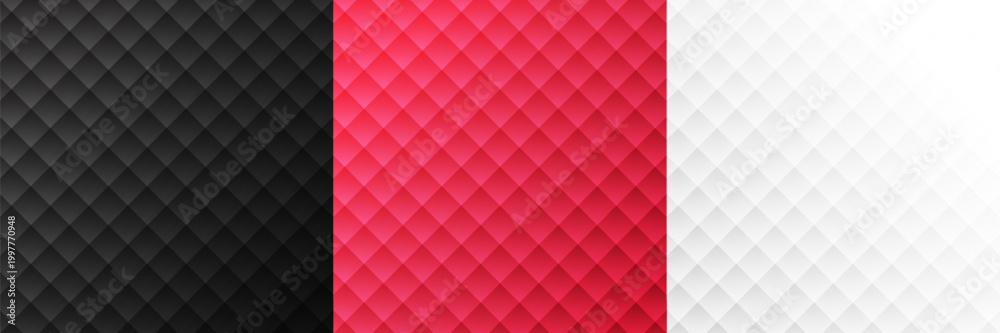 Fototapeta premium Luxury Abstract Geometric Diamond Pattern Set. Premium Quilted Texture Background in Black, White, and Red. Vector Illustration