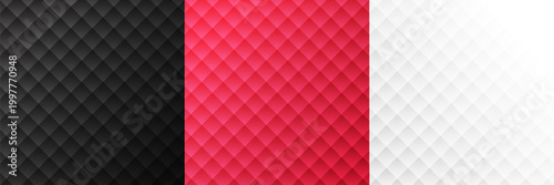 Luxury Abstract Geometric Diamond Pattern Set. Premium Quilted Texture Background in Black, White, and Red. Vector Illustration
