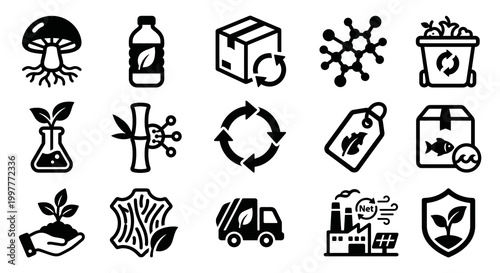 Tableau sur toile Vector icon set for sustainable materials, bio-packaging, and circular economy platforms