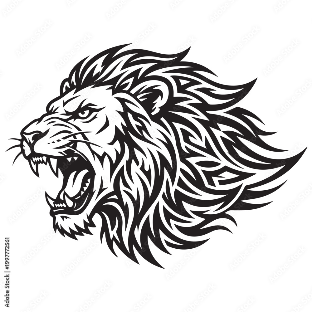 Fototapeta premium Roaring lion head mascot tribal tattoo design.