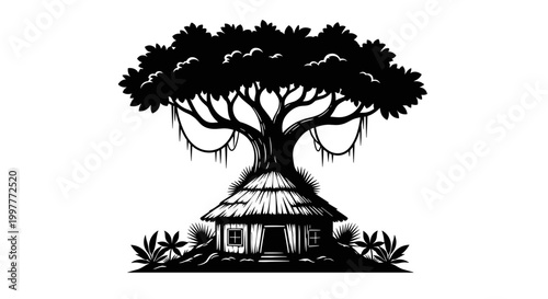 Large Tree with Thick Trunk Branches.