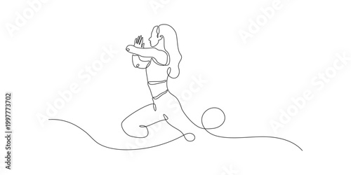 Continuous One Line Drawing Woman Yoga Low Lunge Pose Minimal Fitness Line Art Illustration