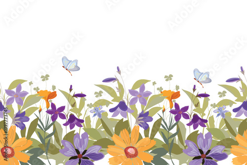 Vector floral seamless pattern, border.