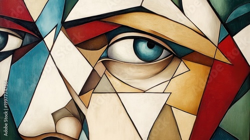 Abstract Cubist Faces, Eyes Close Up, Geometric Shapes, Background