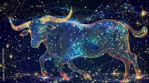 Zodiac Bull, Cosmic Silhouette, Night Sky, Celestial Animal