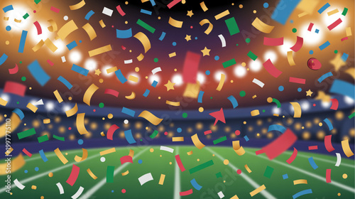 Vibrant sports celebration, colorful confetti explosion, stadium event, festive atmosphere isolated on Transparent Background