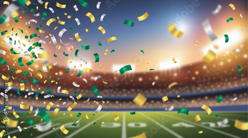 American football stadium, confetti celebration, sports event, green field isolated on Transparent Background