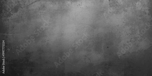 A dark and aged grunge metal texture background features a rough grey surface with dirty vintage patterns on an old weathered stone wall backdrop