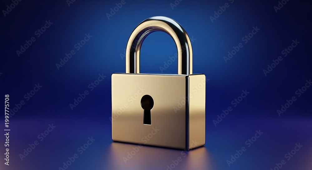 Fototapeta premium Golden padlock on dark blue background
