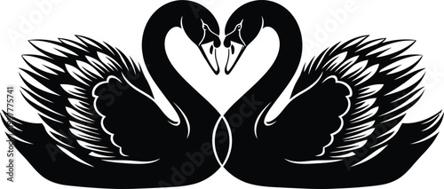 Elegant black swans forming a heart shape a symbol of love and grace