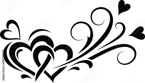 Elegant black swirls and hearts design a delicate ornamental illustration