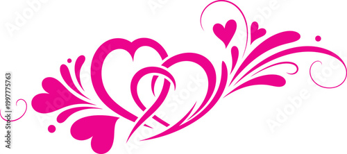 Elegant pink heart swirls a delicate floral and love symbol design