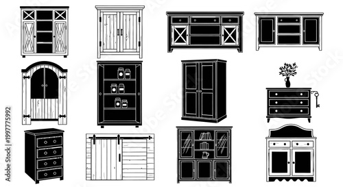 Wooden Furniture and Home Storage Vector Set