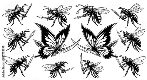 Fantasy Insect Warriors Bees and Butterflies with Swords