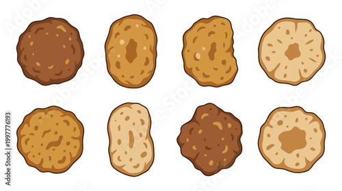 Cartoon cookies in various shades of brown and tan colors