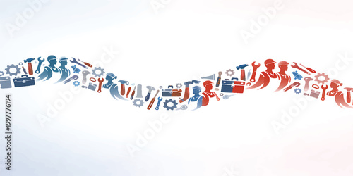 Labour Day 1st May Split Composition with Construction Tools Set, Worker Equipment Line Art Vector, Industrial Work Concept Design