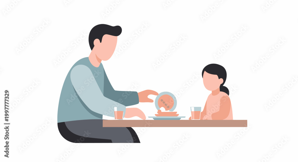 Fototapeta premium Father and daughter sharing a moment at a table.