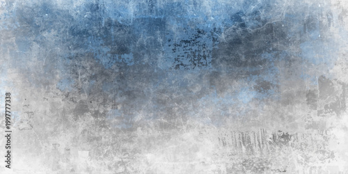 Blue water drops on a window and wall surface create a dark blue textured background with misty fog and grunge patterns under a stormy sky backdrop