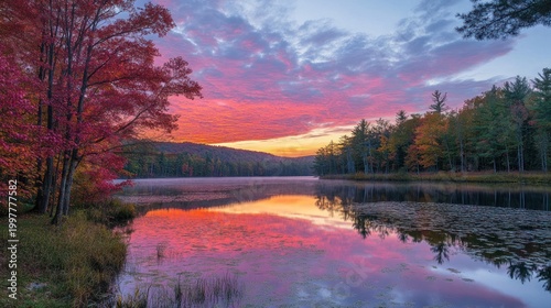 Autumn Sunrise Over Calm Lake