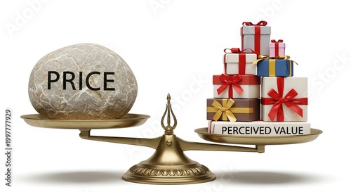 Price vs Perceived Value Balance Scale: Customer Value Perception Concept