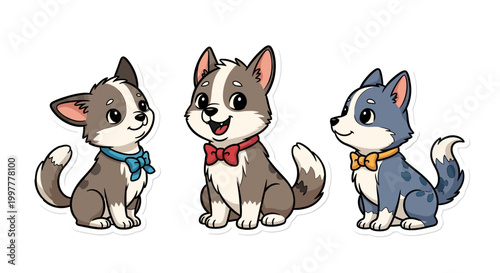 Cartoon Dogs Wearing Colorful Collars.
