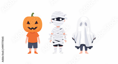 Halloween characters pumpkin mummy ghost isolated white background.