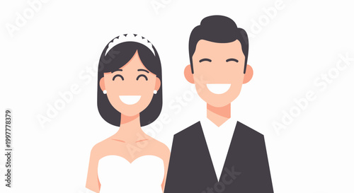 Happy Bride and Groom Couple Illustration.