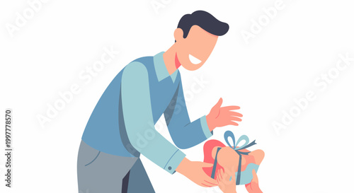 Man giving a gift to another person illustration.