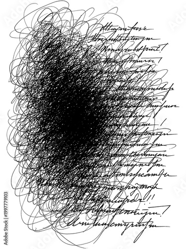 Photography A transparent handwritten grunge texture with scribbled lines forms a dark cente