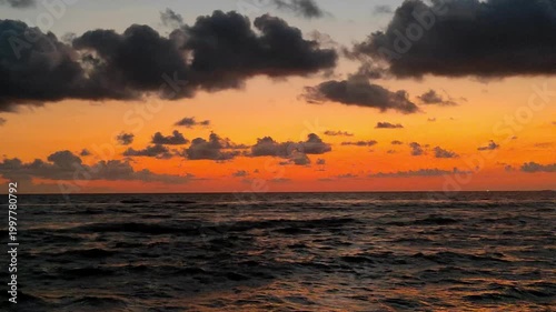 Orange and Red Sunset Sky Over Beach in Sri Lanka – Dramatic Tropical Ocean Horizon