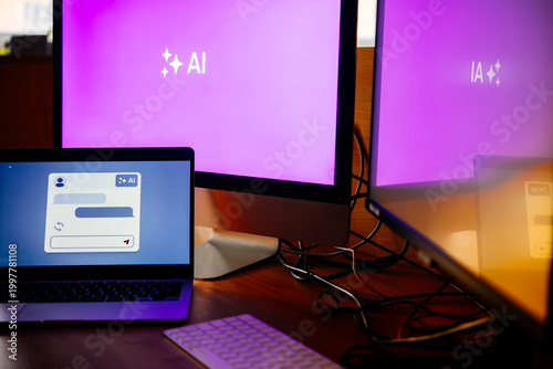 Writing AI promt in a modern office.