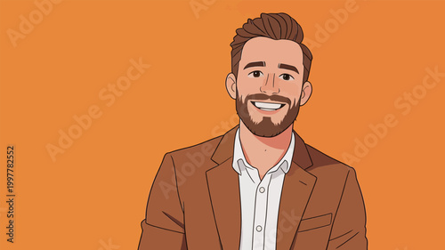Smiling Bearded Man in Brown Blazer Illustration