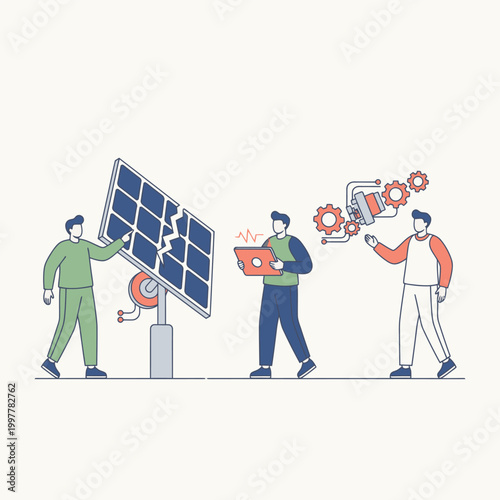 Solar Panel Installation With Team Members.