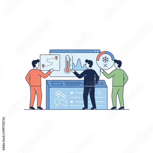 Team Analyzing Digital Dashboard Collaboration Illustration.