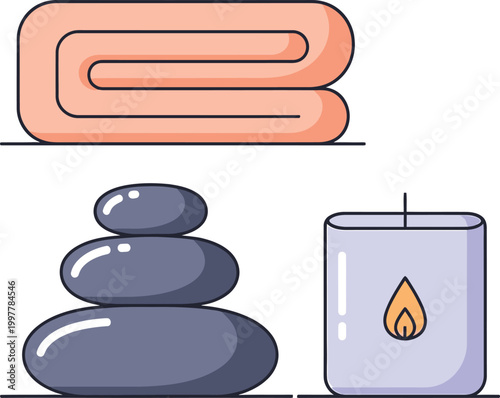 Zen stones and candle in warm cozy lighting for wellness and meditation on transparent background