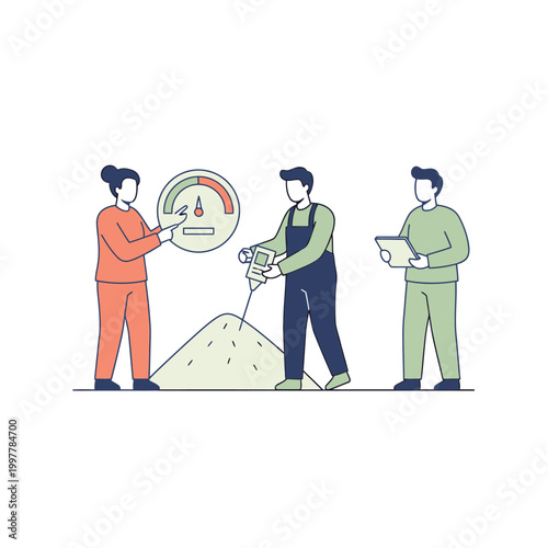 Team of Construction Workers Measuring Sand Pile.