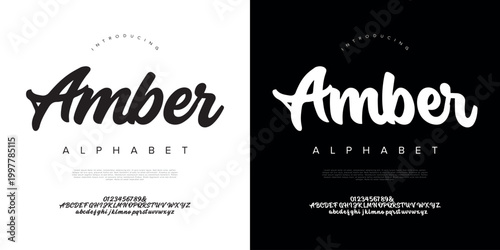 Amber modern calligraphy brush script font for luxury branding and organic beauty product design